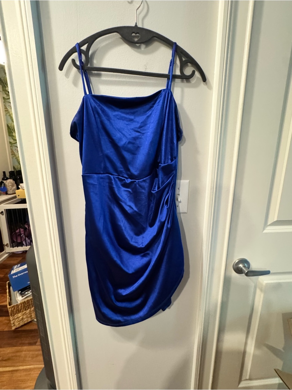 Honey and Rosie Satin Spaghetti Strap Mini Dress in Royal Blue